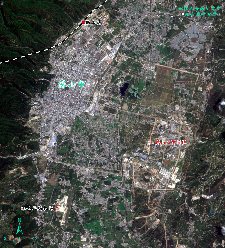保山云瑞机场与保山城区位置示意图