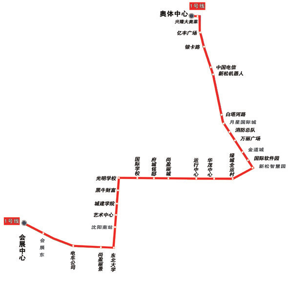 沈阳现代有轨电车1号线线路图