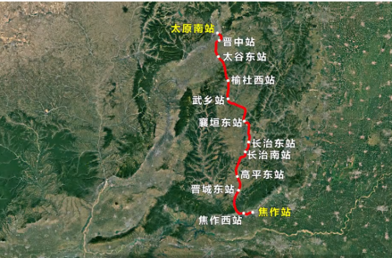 郑太高速铁路焦太段线路走向图