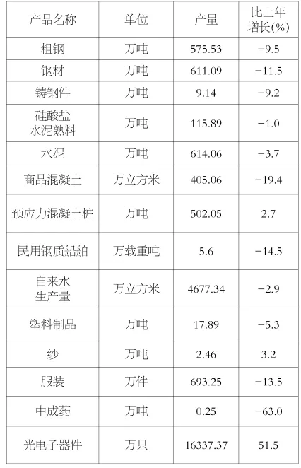 2023年全市主要工业产品产量