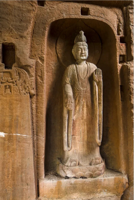 道教造像长生保命天尊（唐代），龛窟：3号龛局部