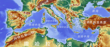 地中海周边地形图