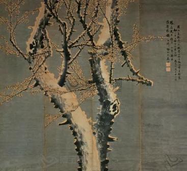 1859年作 雪梅通景 (四屏) 立轴 水墨纸本