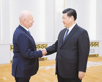 2018年4月16日，习近平会见施瓦布。 
