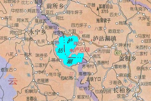 泸沽湖地理位置示意图