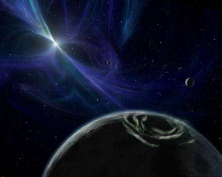 脉冲星PSR B1257+12与其系外行星想象图