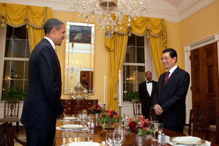 2011年1月18日晚，胡锦涛与奥巴马在白宫进行晚宴前的会见