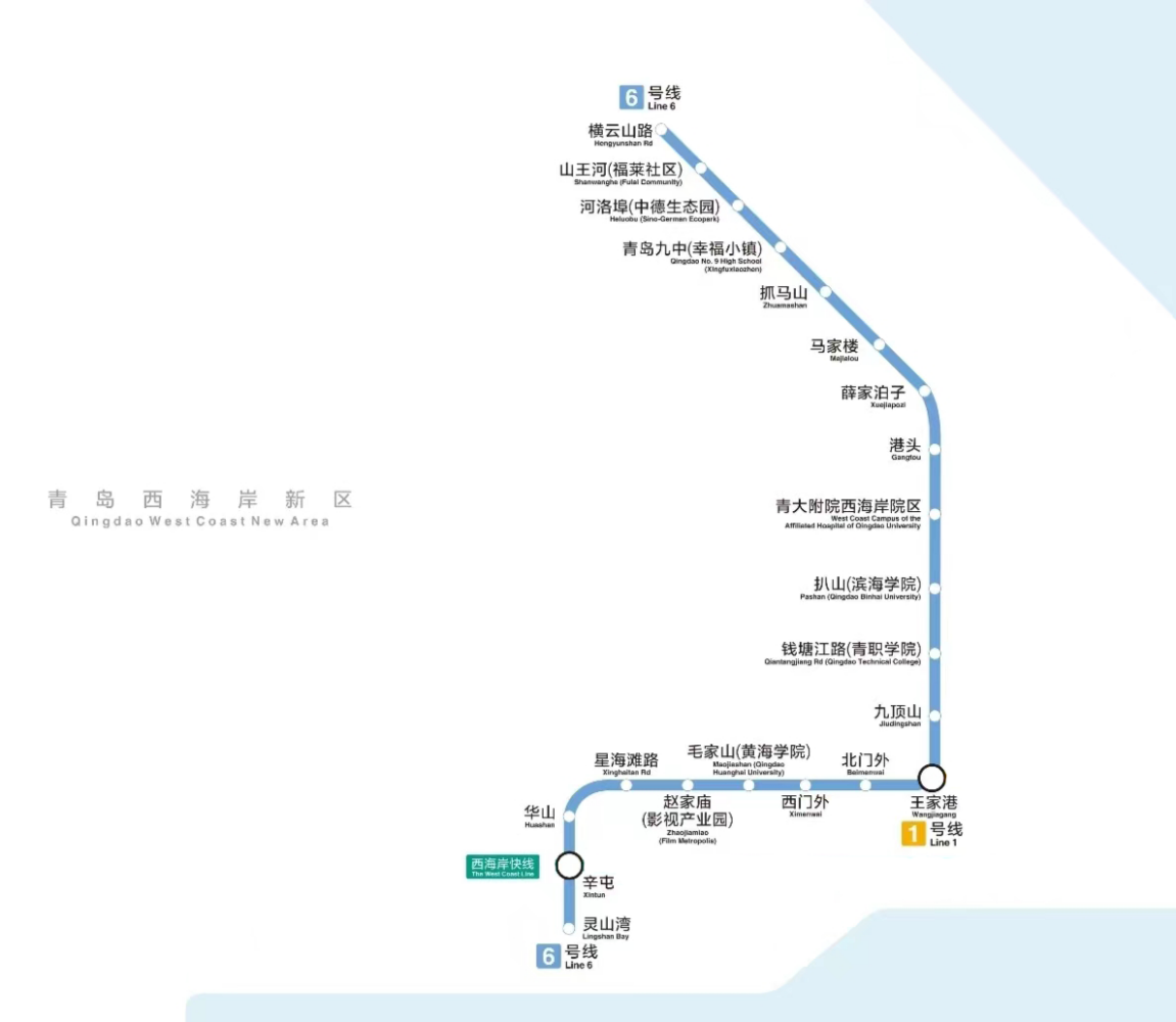 青岛地铁6号线一期工程线路走向示意图