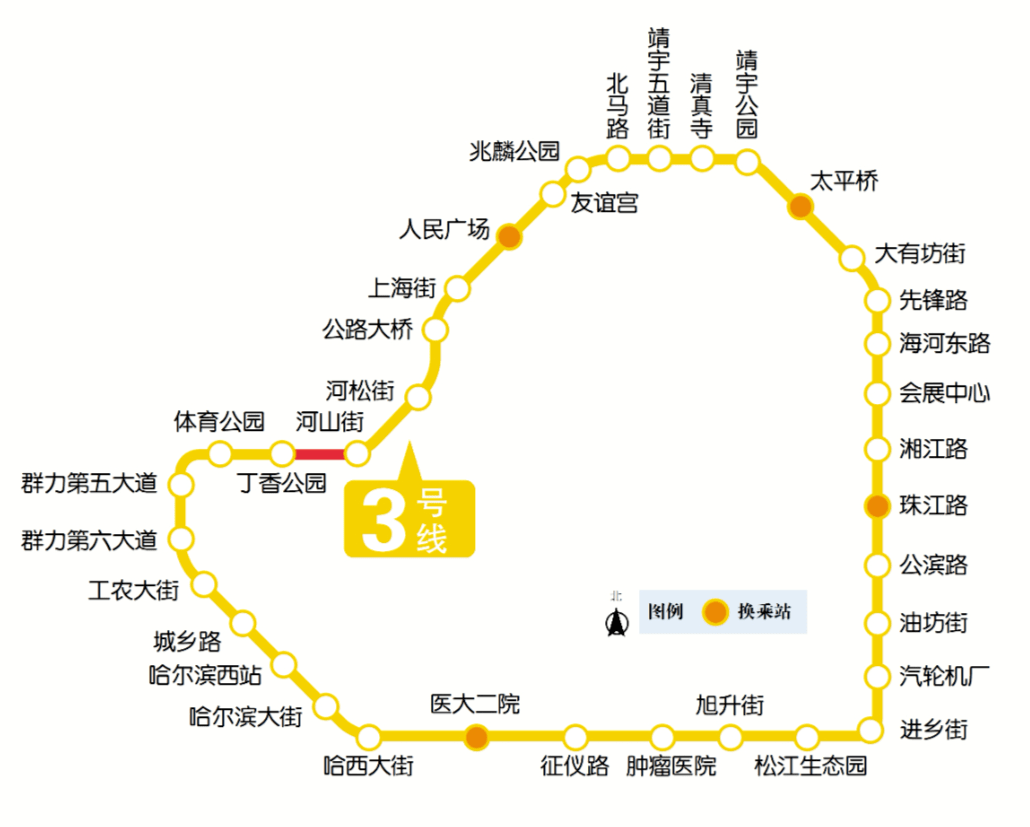 哈尔滨地铁3号线线路走向示意图