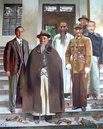 南京总统府油画《国府西迁》中的林森（最前者） 