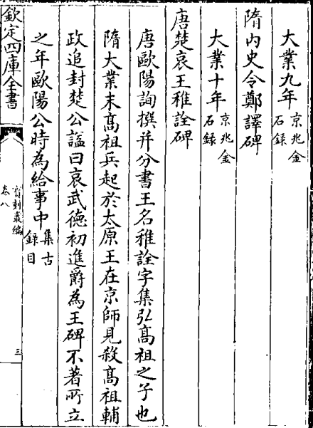 《唐楚哀王稚诠碑》