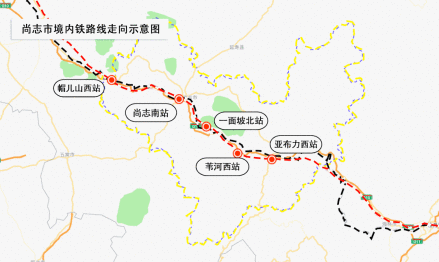 尚志市境内铁路线走向示意图