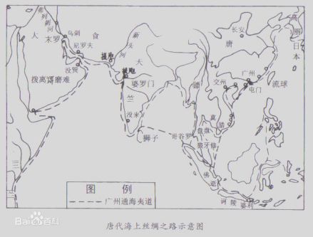 唐代海上丝绸之路示意图