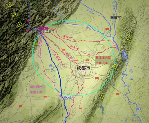 成都平原核心区水系分布图