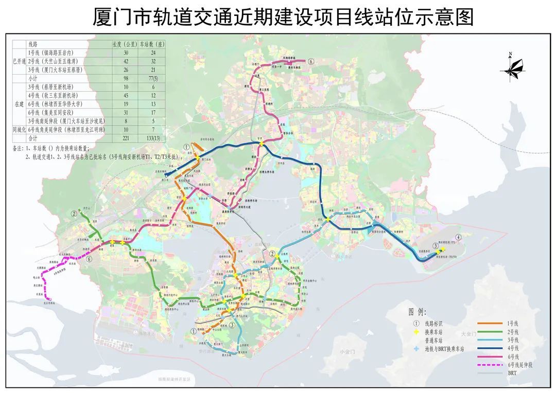 厦门市轨道交通近期建设项目线站位示意图 