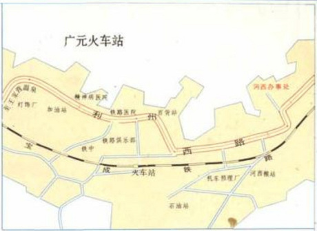 老版广元地图中的广元站位于下西坝