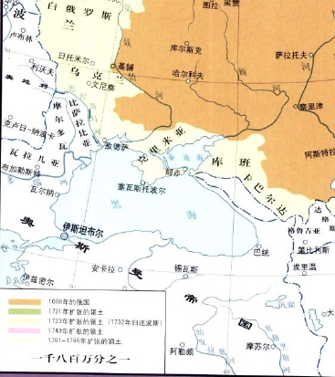沙皇俄国侵占奥斯曼帝国领土和属地示意图