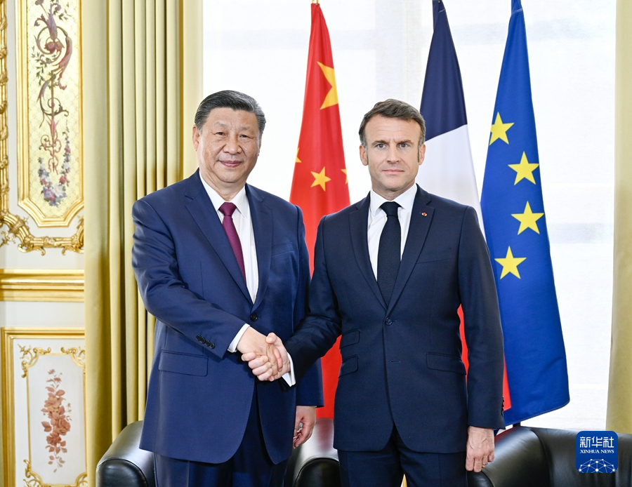 2024年5月6日习近平主席在巴黎同马克龙总统举行会谈。 