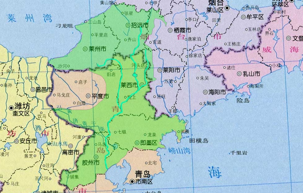 大沽河流域涉及行政区域示意图