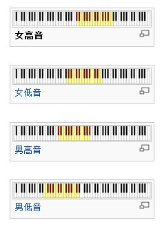 男高音、男低音、女高音、女低音的音域