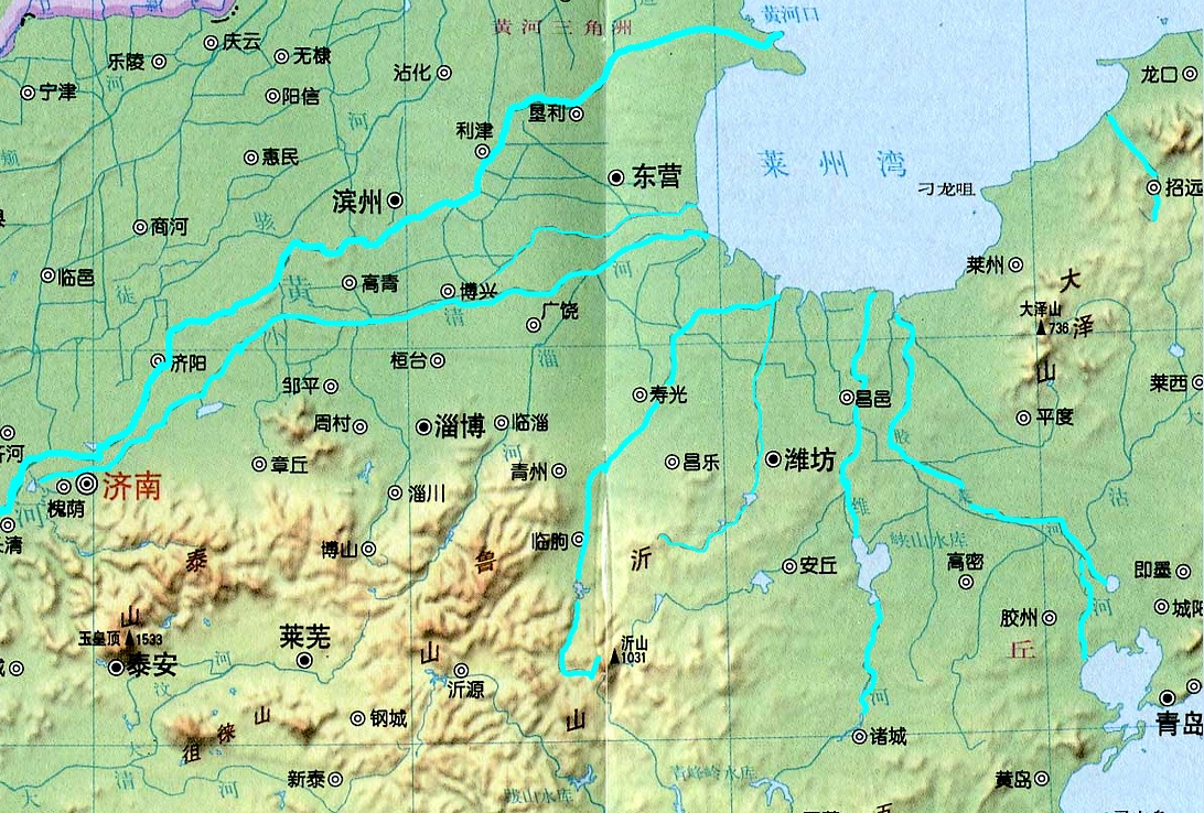 莱州湾入海主要河流示意图