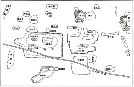 莫角山及其周围遗址分布图 