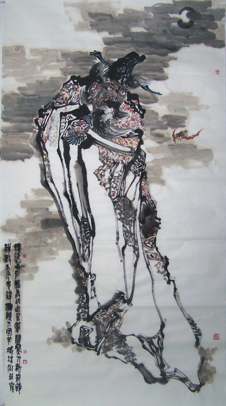 写意人物画《钟馗引福图》，胡志颖