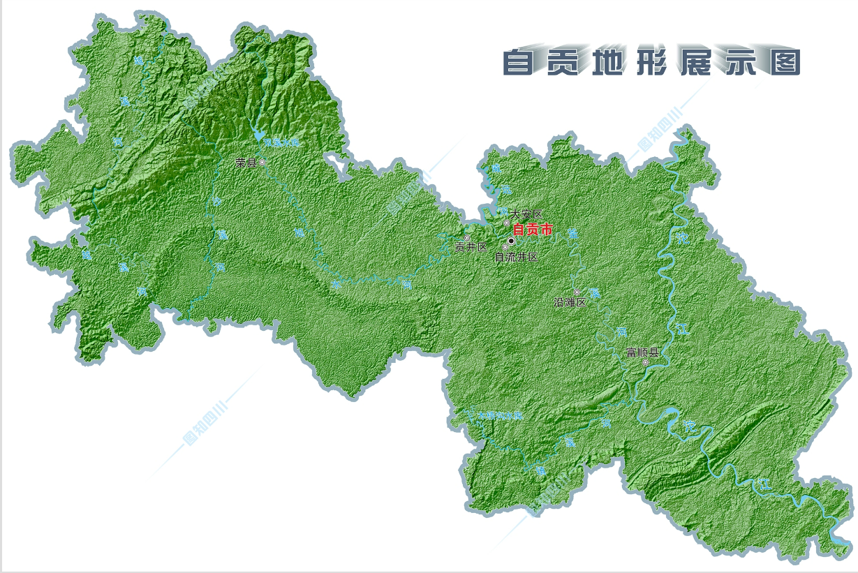 自贡地形图 