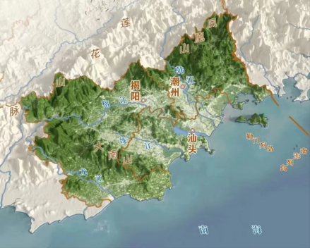 潮汕地区地形图 