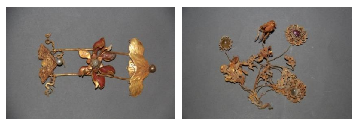 裕陵地宫金錾刻荷花和金花蝈蝈
