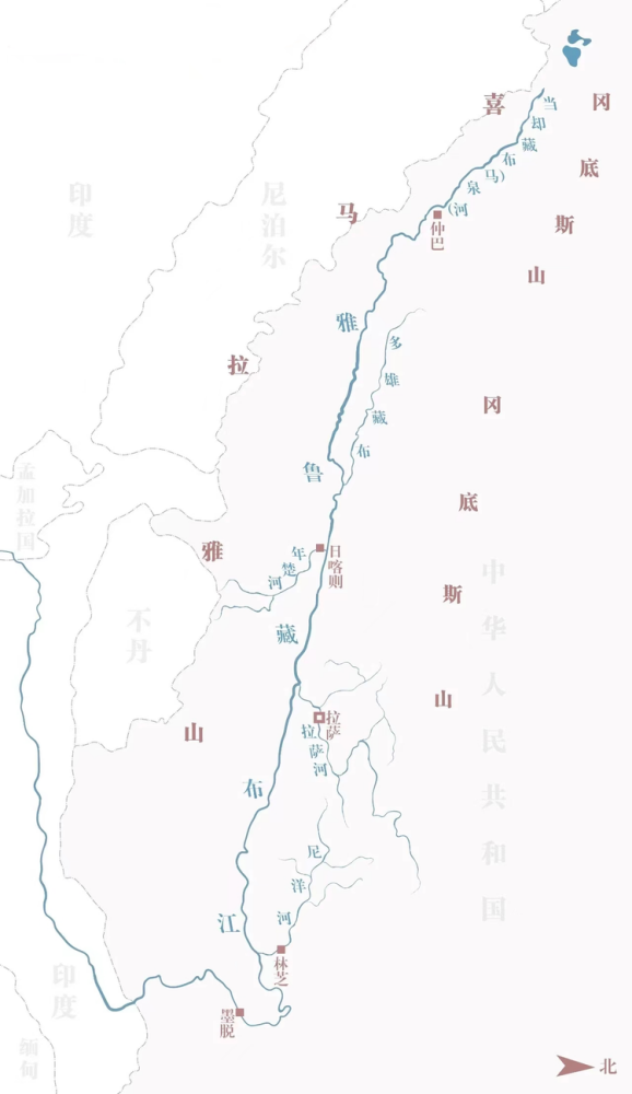 雅鲁藏布干流以及主要支流图