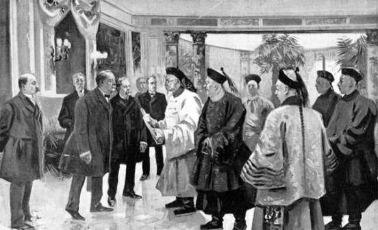 反映美国总统克利夫兰在惠特尼寓所接见李鸿章的场景画
