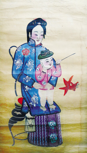 清代年画《母子图》 