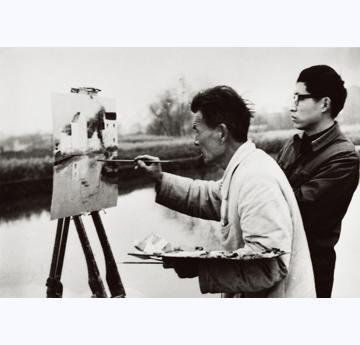 1980年春，吴冠中带学生在江南乡村写生