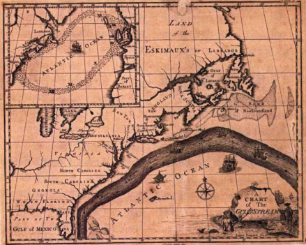 富兰克林编辑出版的墨西哥洋流流路图（1770） 