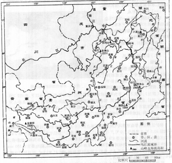 乌江流域水系图