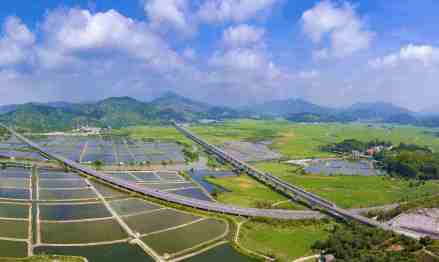 厦深铁路与惠深沿海高速公路在惠东县稔山镇交错而过