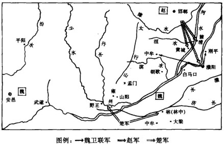 赵、楚与魏、卫大战示意图 