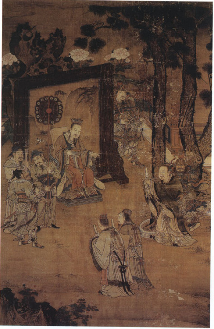 明刘俊绘《汉殿论功图》，中坐者为刘邦 