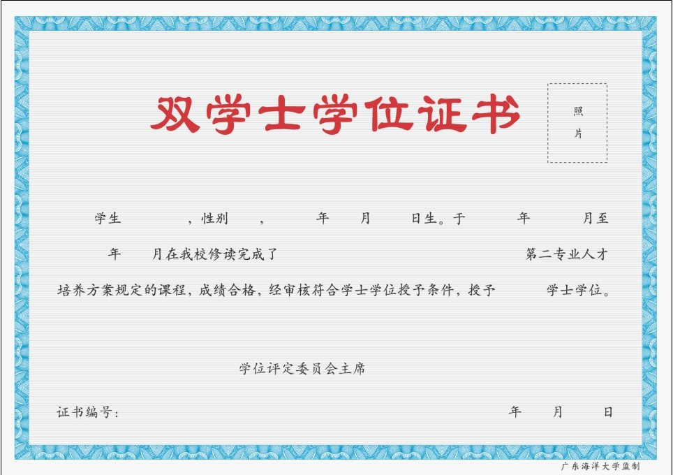 双学士学位证书