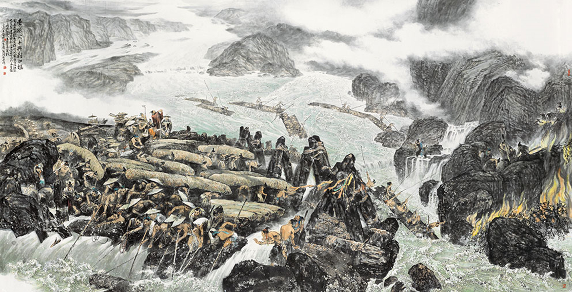梁时民、李锛、张跃进绘国画《李冰父子与都江堰》 