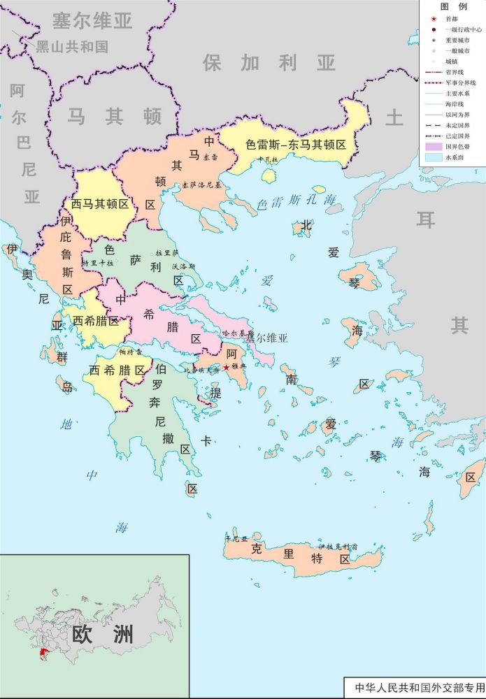 希腊行政区划图
