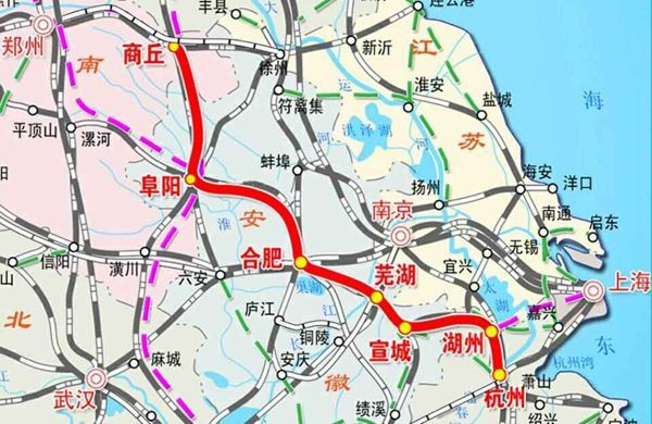 商合杭高速铁路线路走向图 