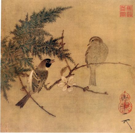 腊梅双禽图