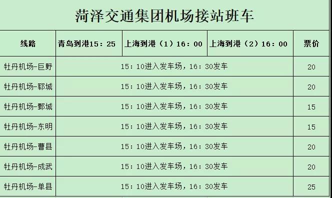 2021年夏秋航季菏泽牡丹机场机场巴士班车信息