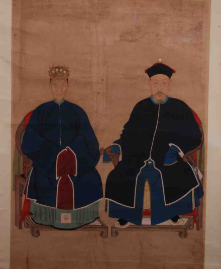 清人绘《岳升龙夫妇像》 