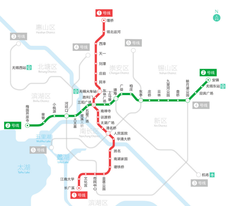 无锡地铁运营线路图（绿色）