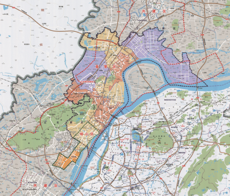 江北新区直管区范围（黑色线条区域）