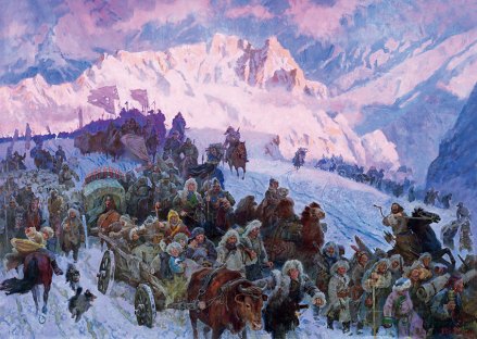 吴云华、高阳绘油画《土尔扈特回归祖国》 