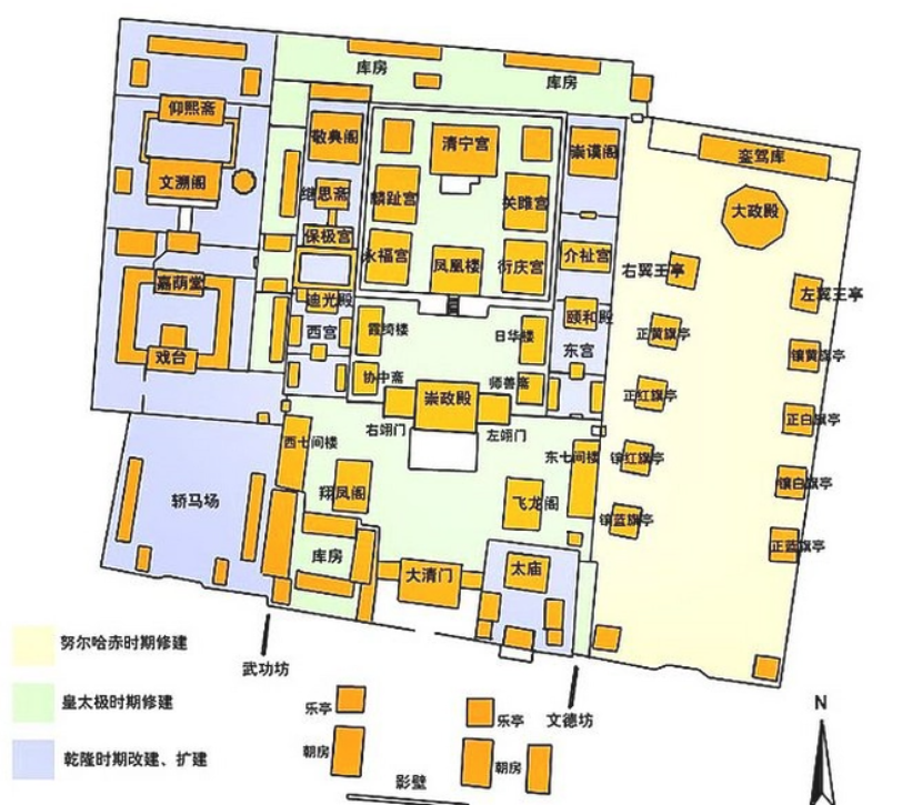 沈阳故宫历代改扩建规模示意图